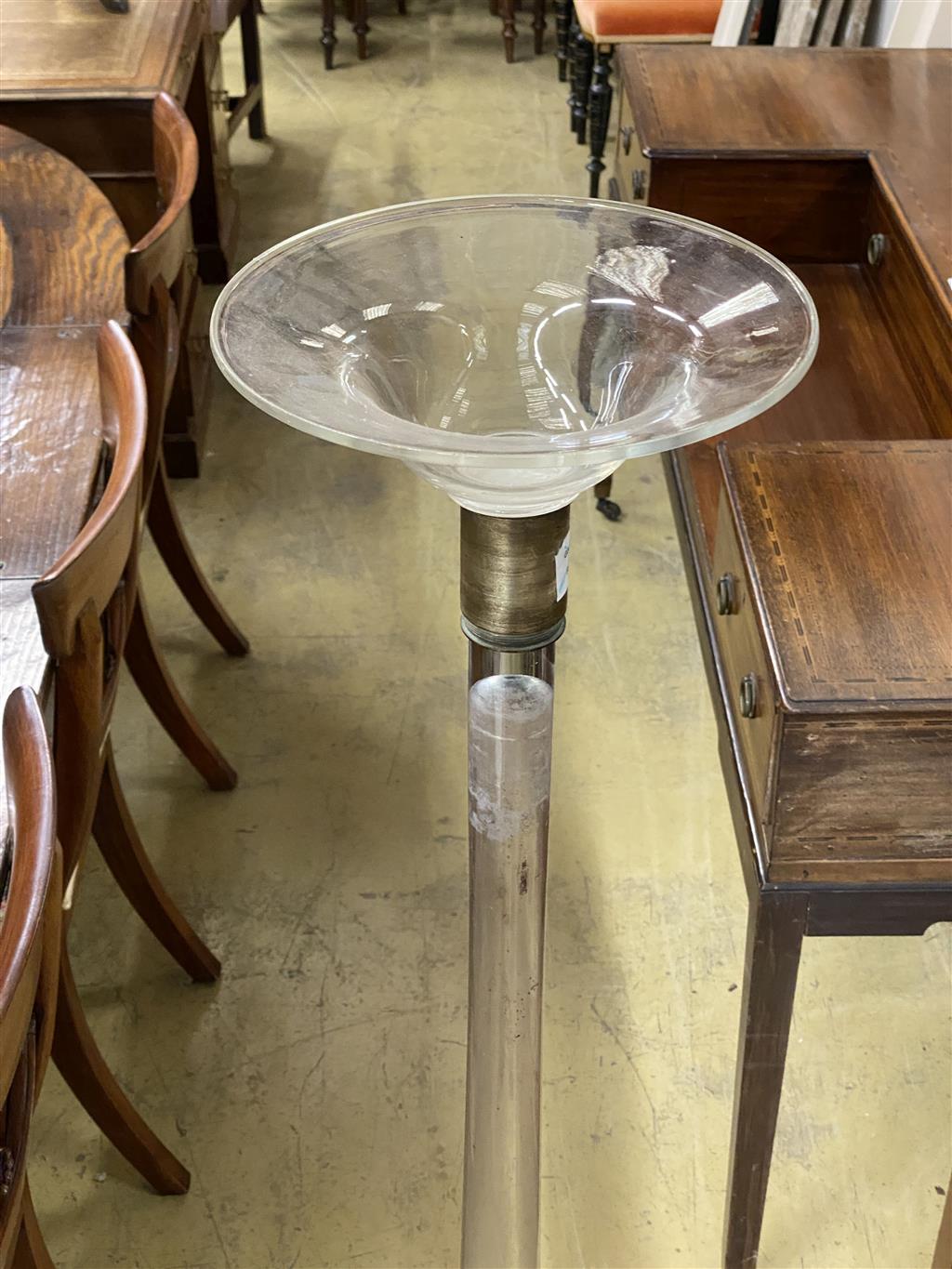 A tall fluted glass vase, height 142cm, width 27cm